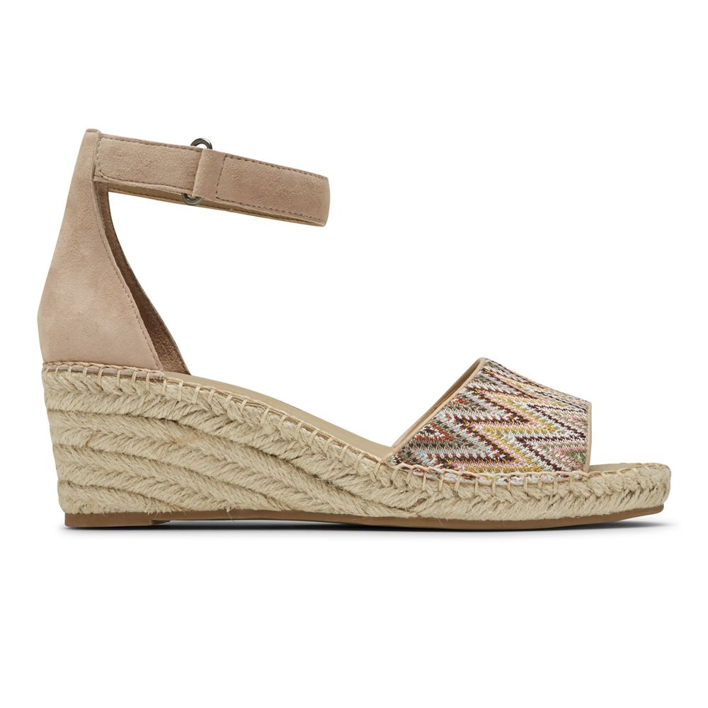 Rockport Canada Marah Woven Ankle Strap - Womens Wedges Sandals Khaki (NQD863210)